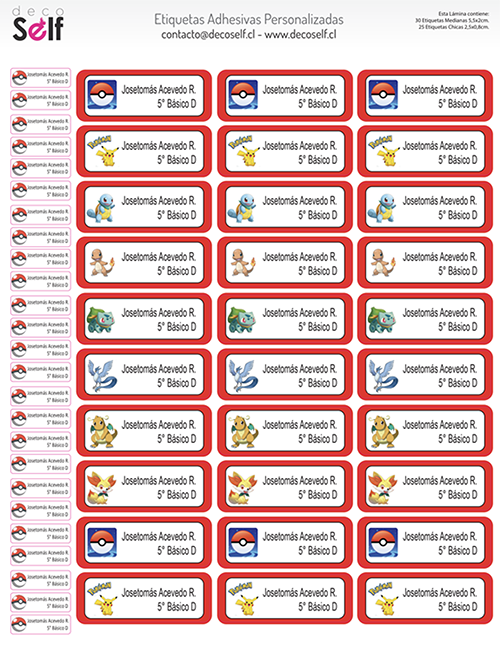 Etiquetas Adhesivas Pokémon