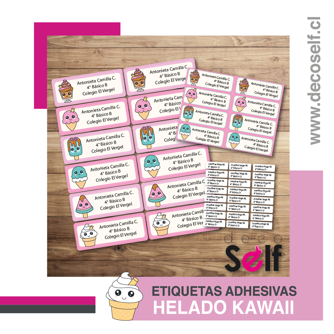 Etiquetas Adhesivas Helado Kawaii