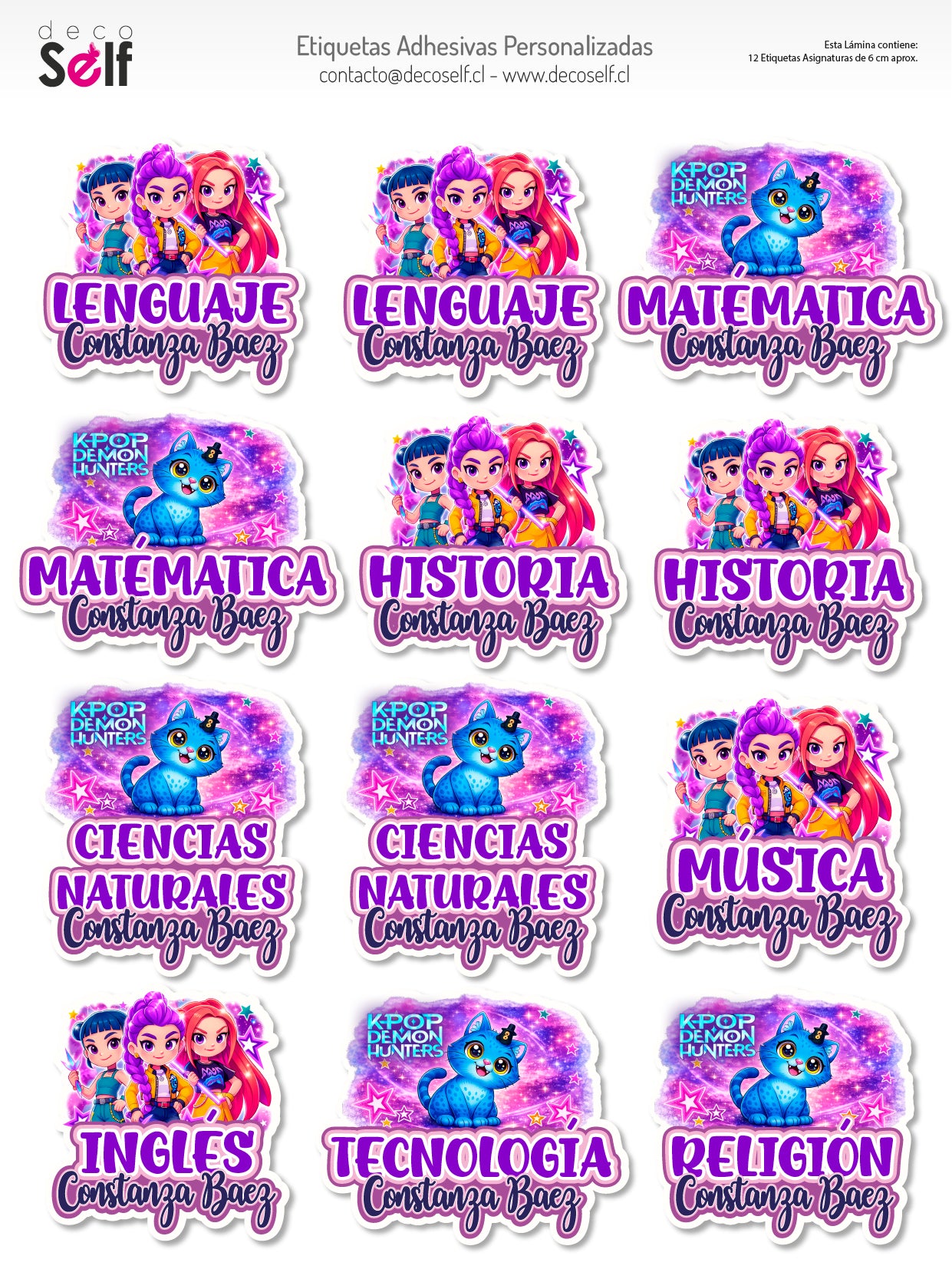 Sticker Asignatura y Nombre HUNTRIX