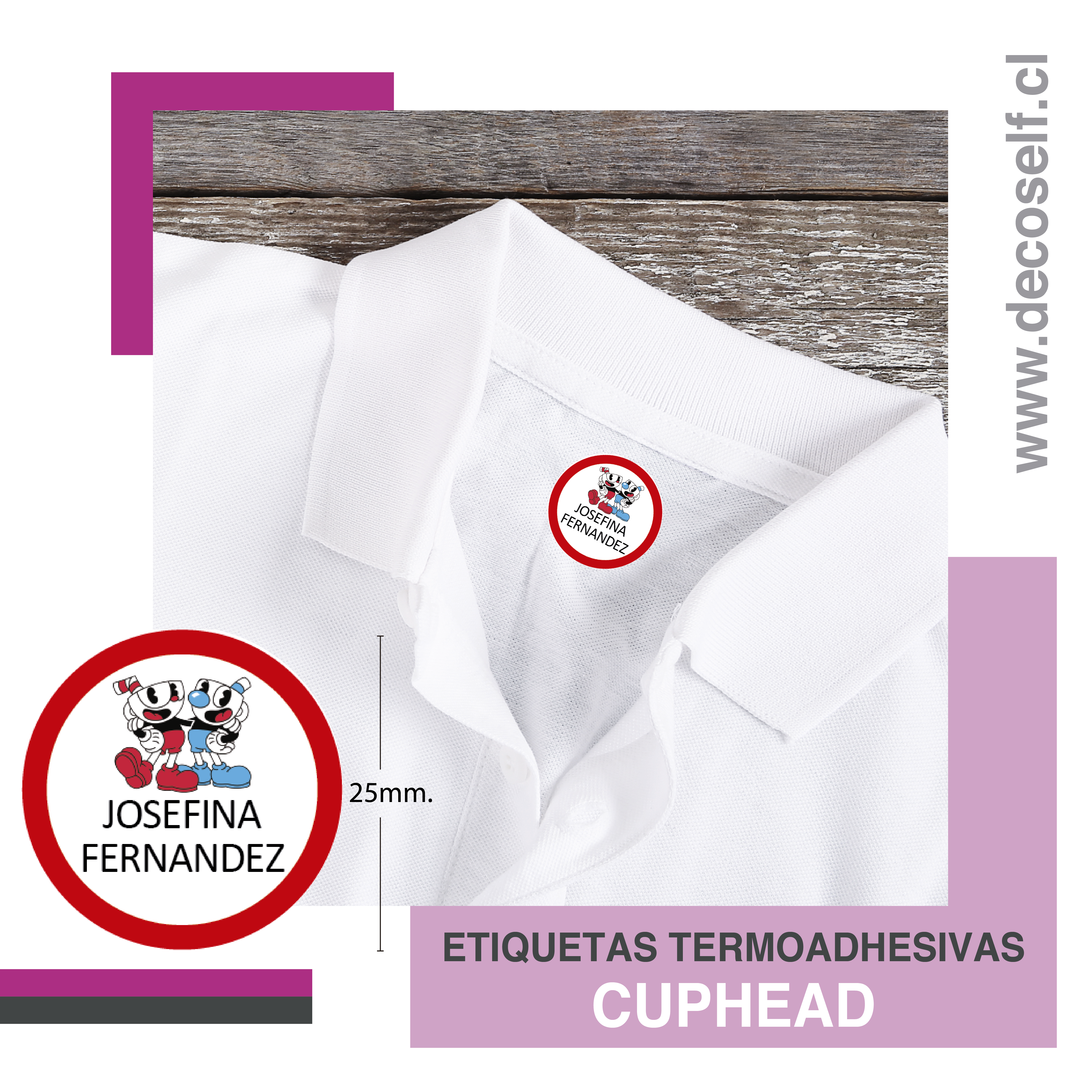 Etiquetas para Ropa Circular Cuphead