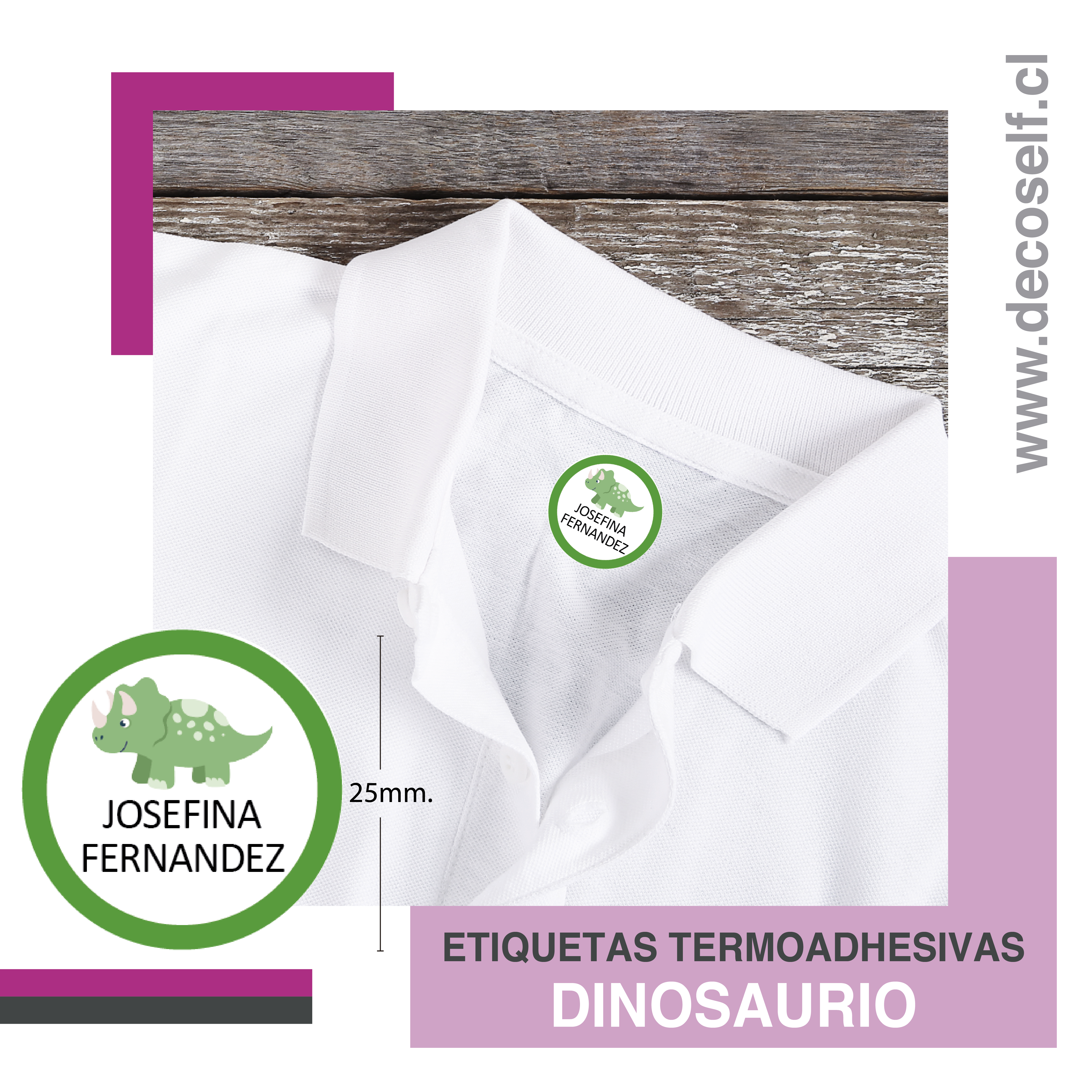 Etiquetas para Ropa Circular Dinosaurio