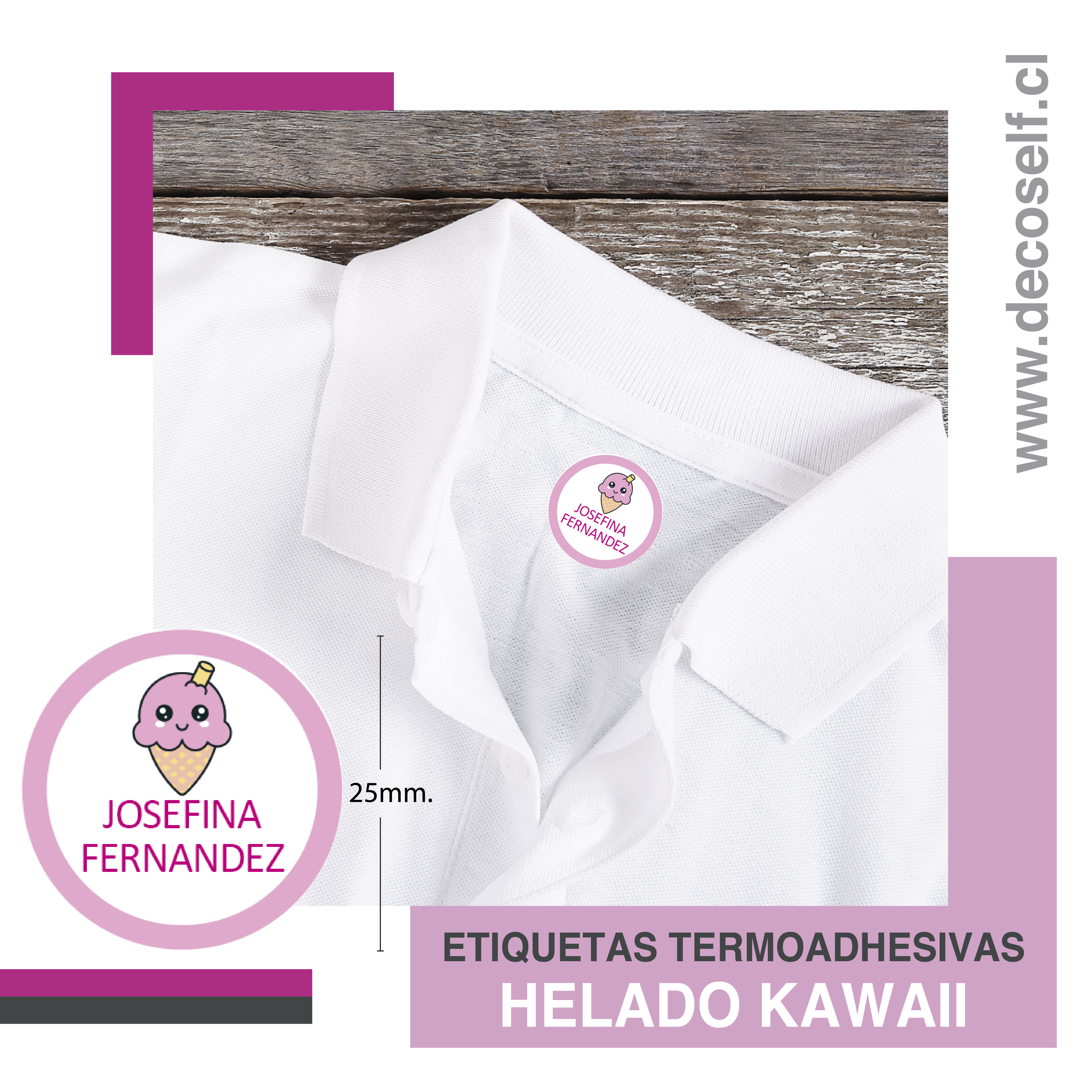 Etiquetas para Ropa Circular Helado Kawaii