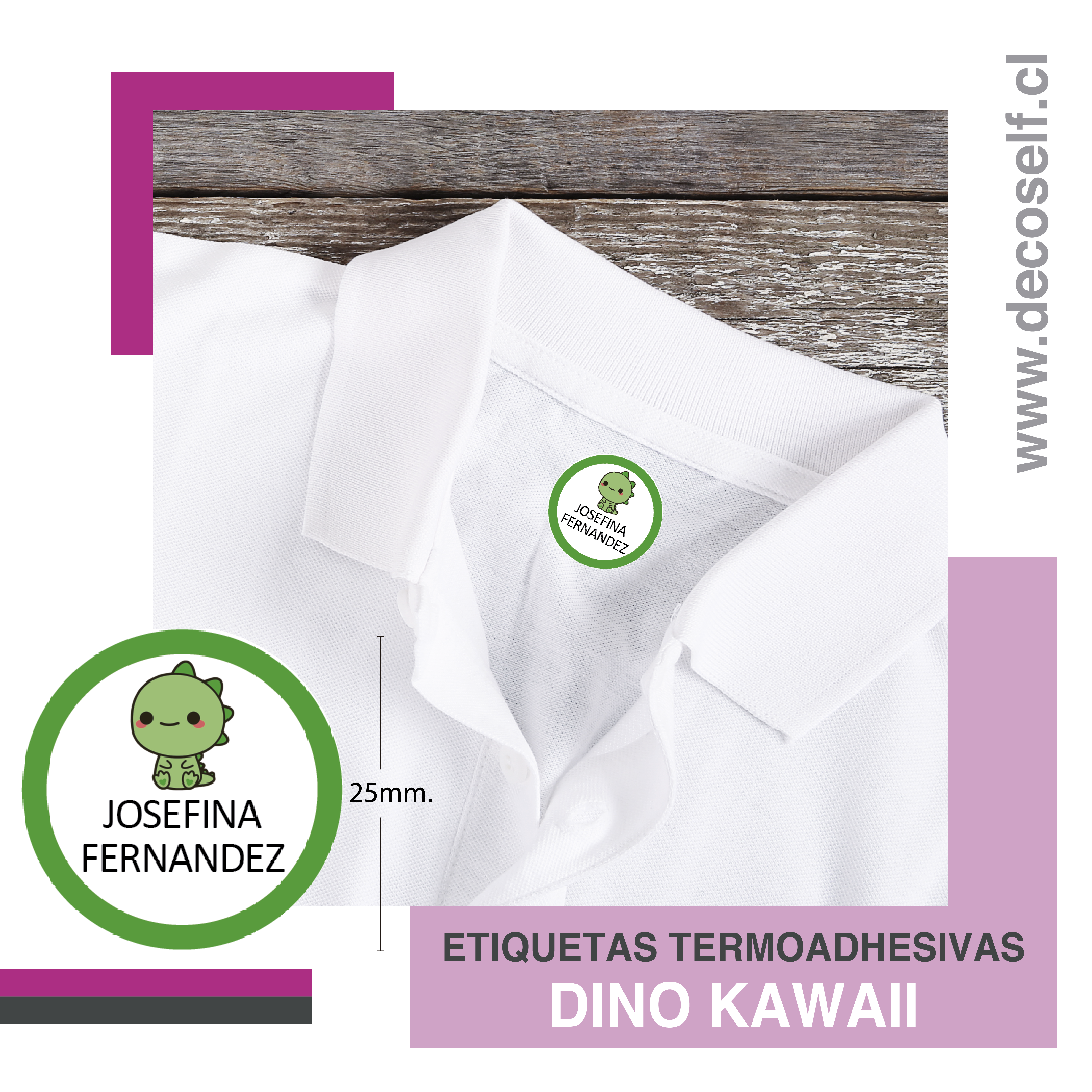 Etiquetas para Ropa Circular Dino Kawaii