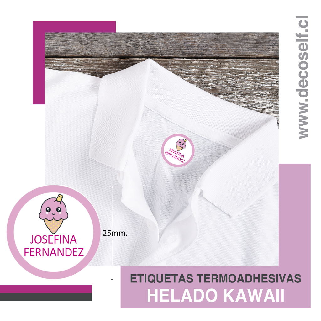 Etiquetas para Ropa Circular Helado Kawaii