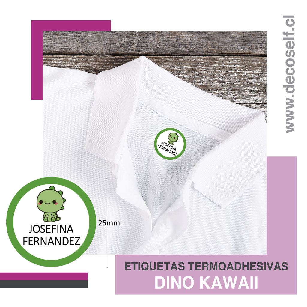 Etiquetas para Ropa Circular Dino Kawaii